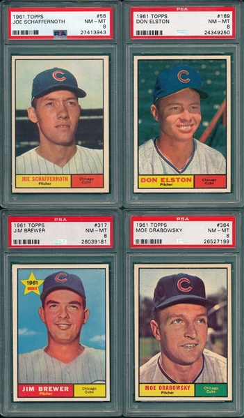 1961 Topps Lot of (4) Cubs W/ #317 Brewer PSA 8