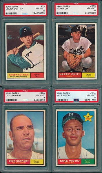 1961 Topps Lot of (4) Tigers W/ #514 Wood PSA 8