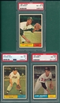 1961 Topps #18 Grant, #60 Held & #385 Jim Perry, Lot of (3) PSA 8