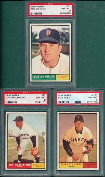 1961 Topps Lot of (5) Giants W/ #258 Sanford PSA 8
