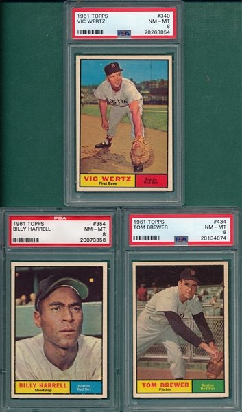 1961 Topps Lot of (5) Red Sox W/ #340 Wertz PSA 8