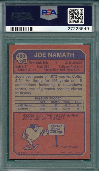 1973 Topps Football #400 Joe Namath PSA 7