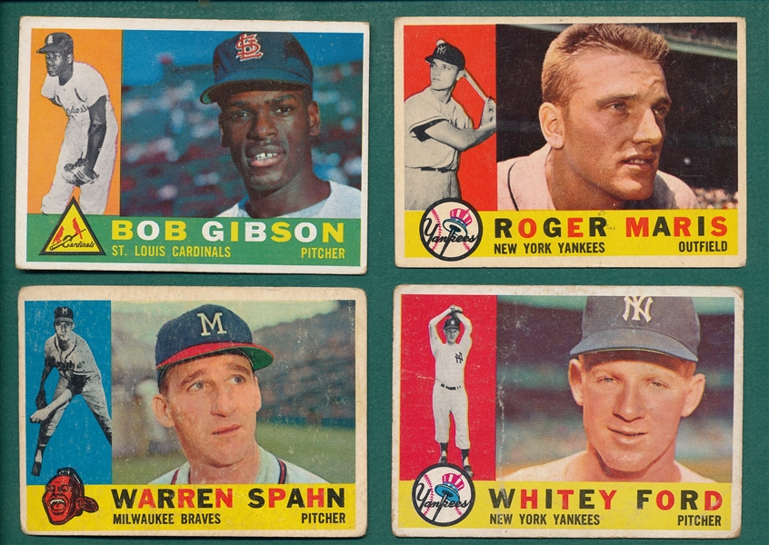 1960 Topps Maris, Spahn, Ford & Gibson, Lot of (4)