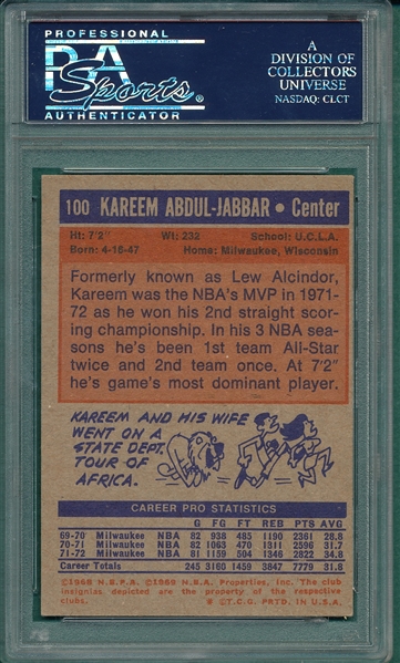 1972 Topps BSKT #100 Kareem Abdul-Jabbar PSA 6