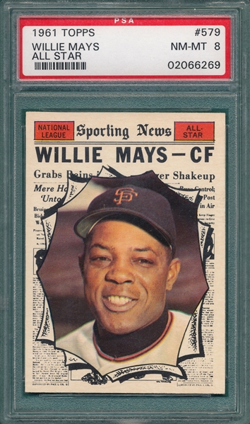 1961 Topps #579 Willie Mays, AS, PSA 8 *Hi #*