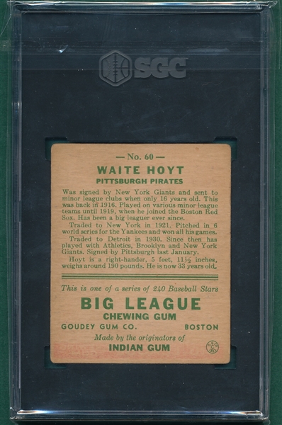 1933 Goudey #60 Waite Hoyt SGC 4