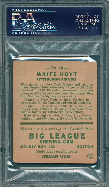 1933 Goudey #60 Waite Hoyt PSA 3