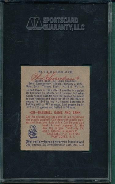 1949 Bowman #111 Red Schoendienst SGC 88