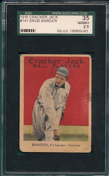 1915 Cracker Jack #141 Eros Barger SGC 35 *Federal League*