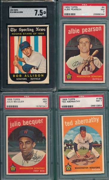 1959 Topps Lot of (4) W/ #4 Pearson PSA 7