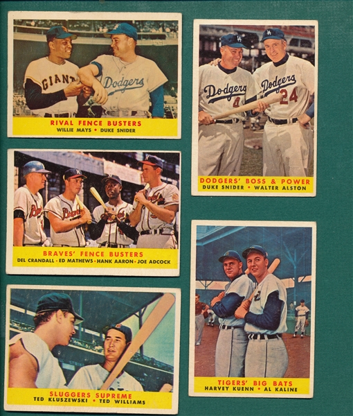 1958 Topps Lot of (5) Multi-Players HOFers W/ Mays & Aaron