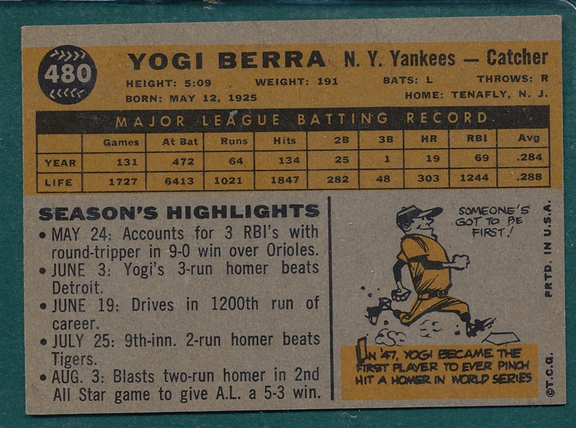1960 Topps #480 Yogi Berra 