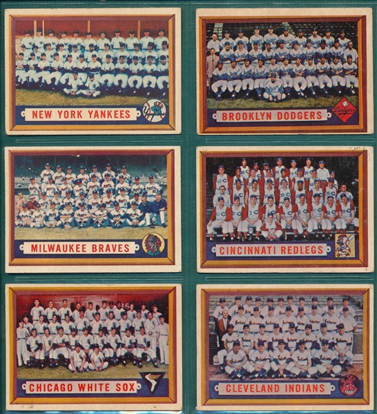 1957 Topps Lot of (6) Team Cards W/ Dodgers & Yankees
