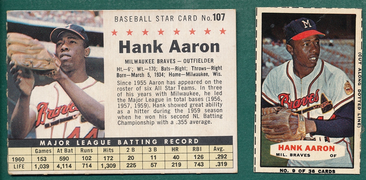 1961 Post #107 & 1965 Bazooka, Lot of (2) Hank Aaron
