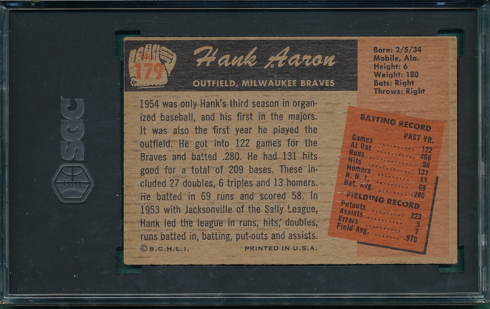 Lot Detail - 1955 Bowman #179 Hank Aaron SGC 2.5