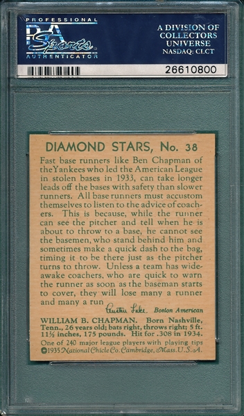 1934-36 Diamond Stars #38 Ben Chapman PSA 7.5