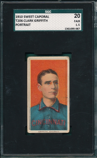 1909-1911 T206 Griffith, Portrait, Sweet Caporal Cigarettes, SGC 20 *Factory 25* *Registration Issues*