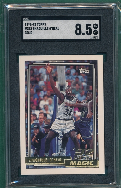 1992 Topps Basketball #362 Shaquille O'Neal, SGC 8.5 *Rookie*