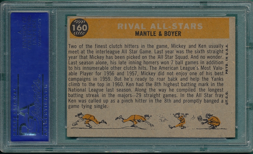 1960 Topps #160 Rival All Stars W/ K. Boyer & Mantle PSA 5