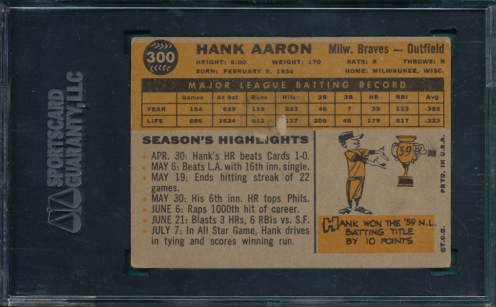 1960 Topps #300 Hank Aaron SGC 30