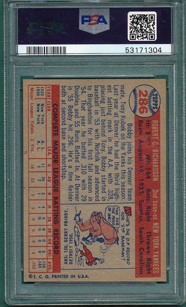 1957 Topps #286 Bobby Richardson PSA 6 *Rookie*
