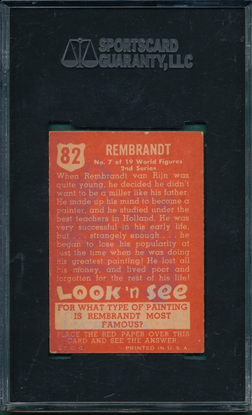 1952 Topps Look 'N See #82 Rembrandt SGC 55 *SP*