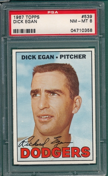 1967 Topps #539 Dick Egan PSA 8 *Hi #*