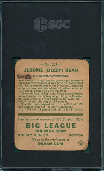 1933 Goudey #223 Dizzy Dean SGC 1 