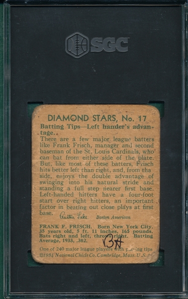 1934-36 Diamond Stars #17 Frankie Frisch SGC 1