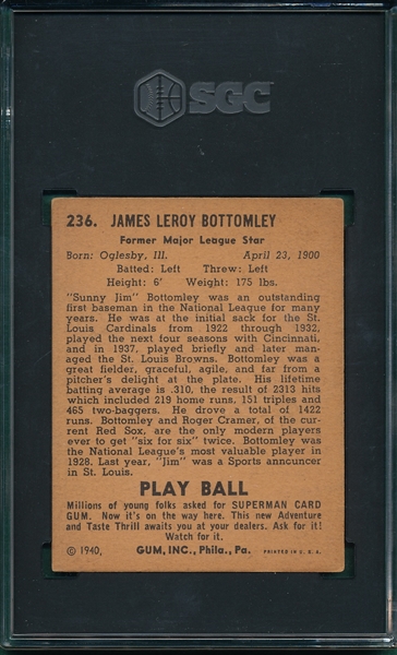 1940 Play Ball #236 Jim Bottomley SGC 4