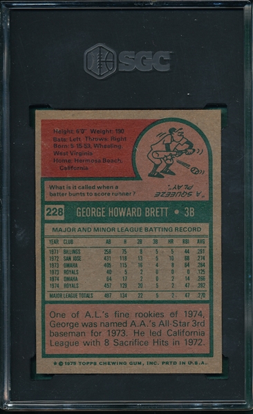 1975 Topps #228 George Brett SGC 5 *Rookie*