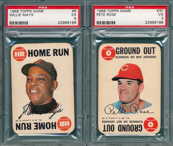 1968 Topps Game #8 Willie Mays & #30 Rose, Lot of (2) PSA