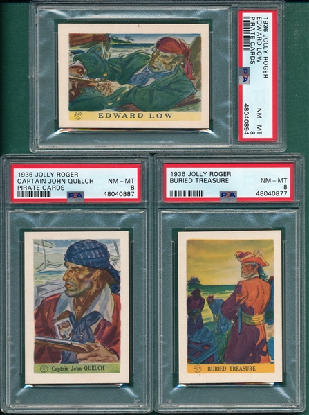 1936 Jolly Roger, Pirate Cards, Lot of (3) PSA 8