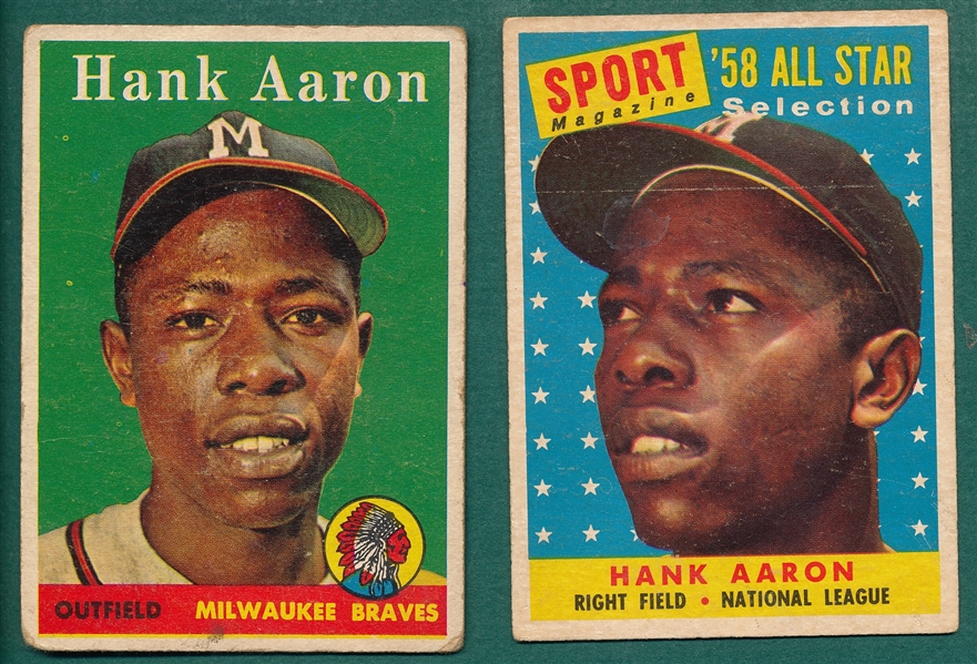 1958 Topps #30 Aaron & #488 Aaron AS, Lot of (2)