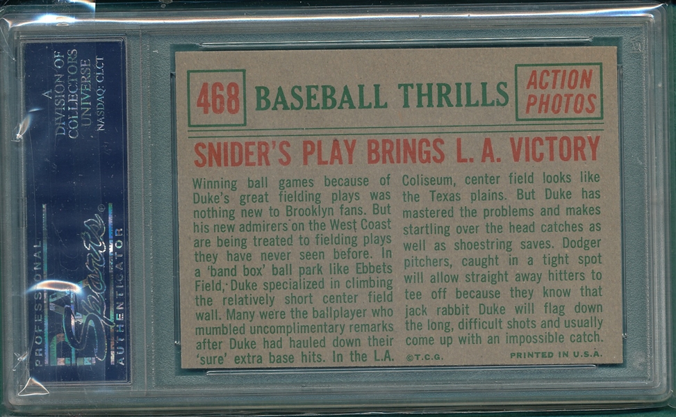 1959 Topps #468 Snider's Play PSA 9 *MINT*