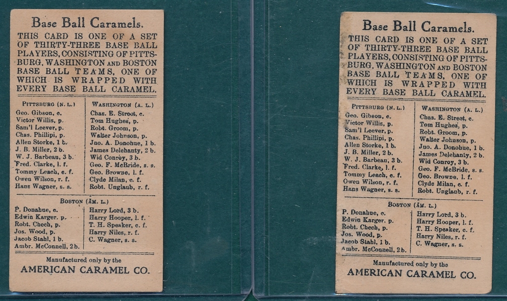 1910 E91-C Groom & Unglaub, American Caramel Co., Lot of (2)