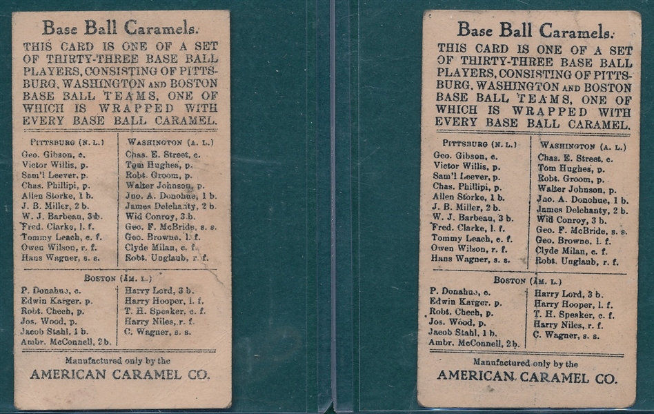 1910 E91-C Karger & Stahl, American Caramel Co., Lot of (2)