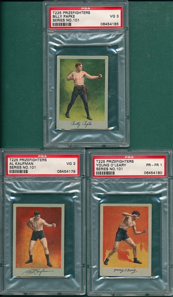 1910 T225 Prizefighters Kaufman, O'Leary & Papke, Lot of (3) PSA