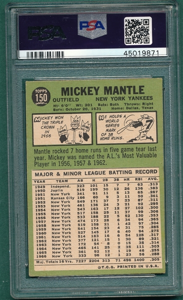 1967 Topps #150 Mickey Mantle PSA 3