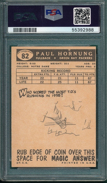 1959 Topps Football #82 Paul Hornung PSA 6