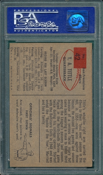 1954 Bowman Football #42 Y. A. Tittle PSA 7