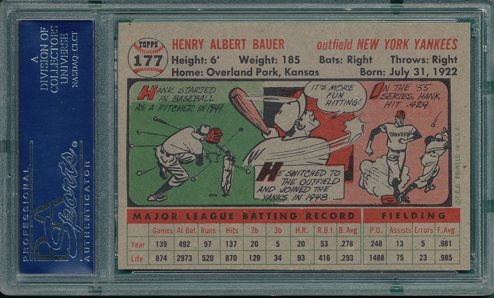 1956 Topps #177 Hank Bauer PSA 7 *Gray*