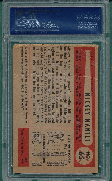 1954 Bowman #65 Mickey Mantle PSA 1
