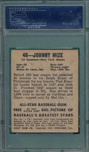 1948 Leaf #46 Johnny Mize PSA 4