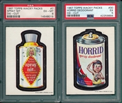 1967 Topps Wacky Packs #7 Spray Nit & #30 Horrid Deodorant, Lot of (2) PSA