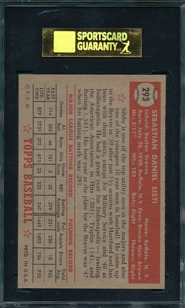 1952 Topps #293 Sibby Sisti SGC 88
