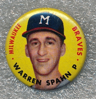 1956 Topps Baseball Buttons Spahn & Rizzuto, Lot of (2)
