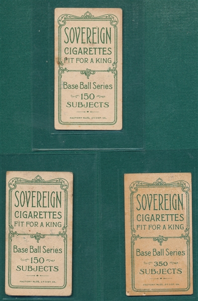 1909-1911 T206 Dooin, Kisinger & Niles, Sovereign Cigarettes, Lot of (3)
