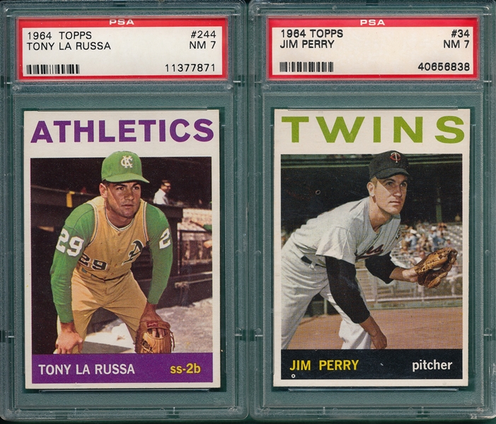 1964 Topps #34 Jim Perry & #244 La Russa, Rookie, Lot of (2), PSA 7