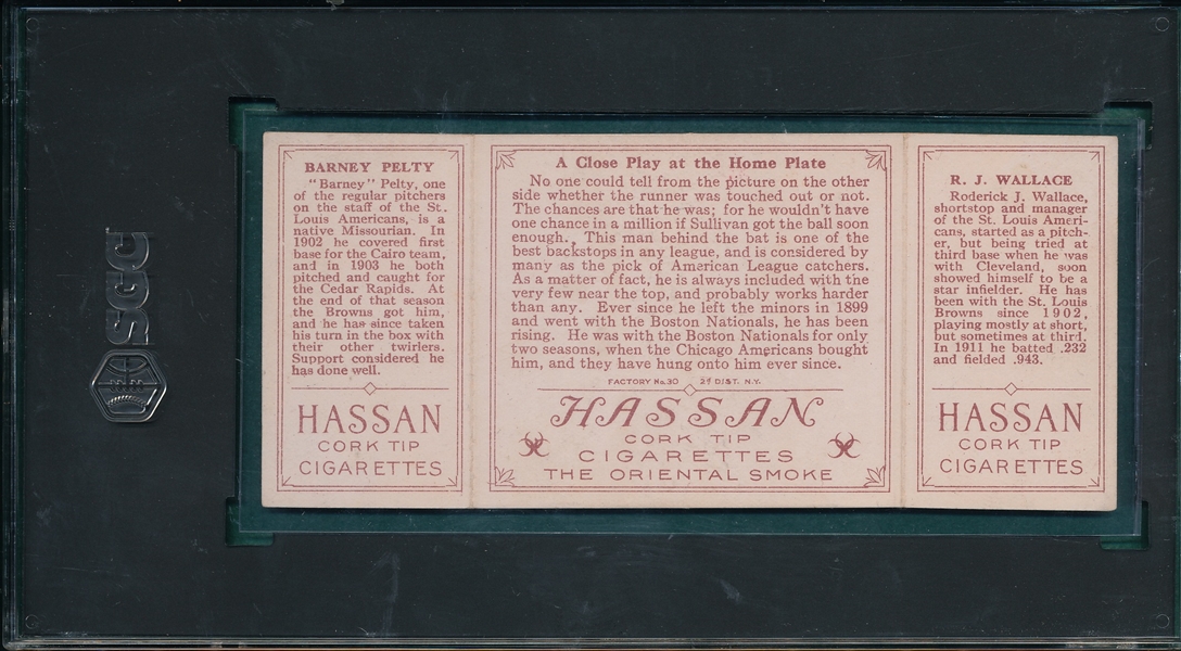 1912 T202 A Close Play At Home, Wallace/Pelty, Hassan Cigarettes SGC 5
